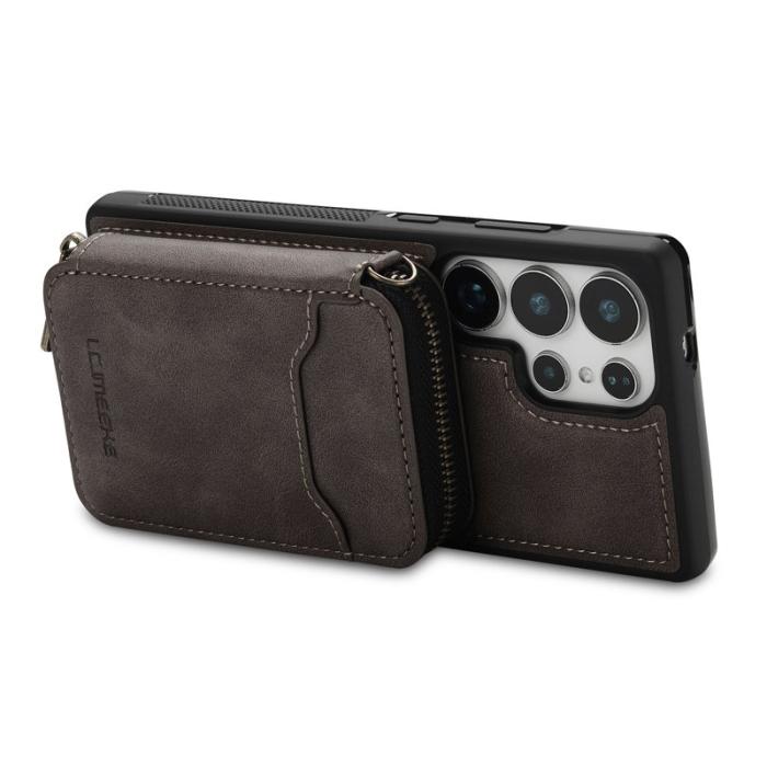 LC.imeeke - LC.IMEEKE L6 för Samsung Galaxy S25 Ultra Fodral - Äkta läder - Coffee