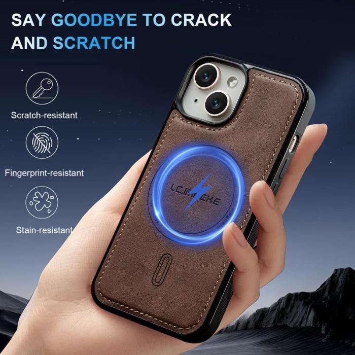 LC.imeeke - LC.IMEEKE L6 Fodral för iPhone 14/13 PU Läder - Kaffe