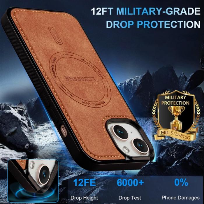 LC.imeeke - LC.IMEEKE L6 Fodral för iPhone 15 Plus - PU Läder - Brun