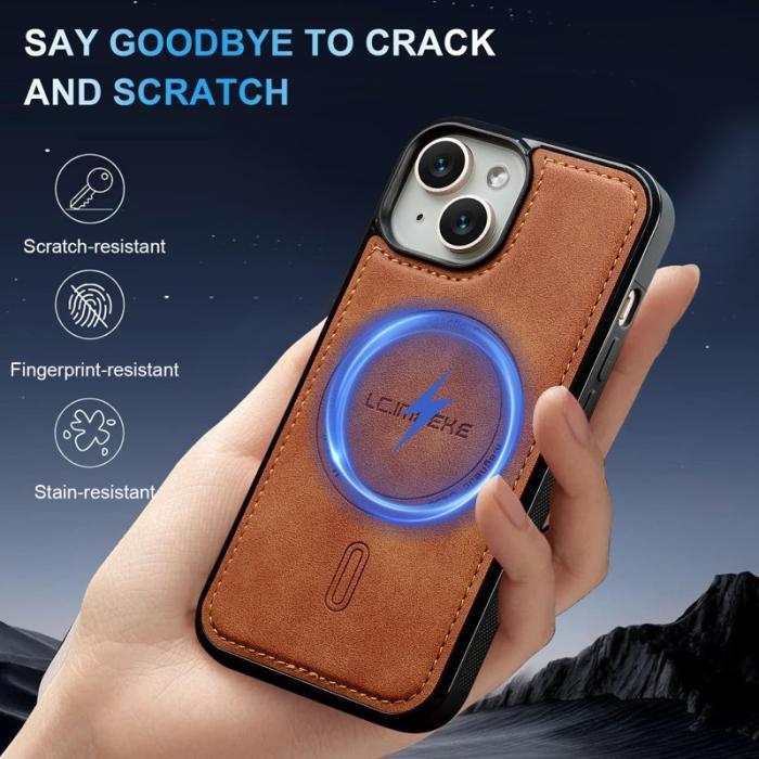 LC.imeeke - LC.IMEEKE L6 Fodral för iPhone 15 Plus - PU Läder - Brun