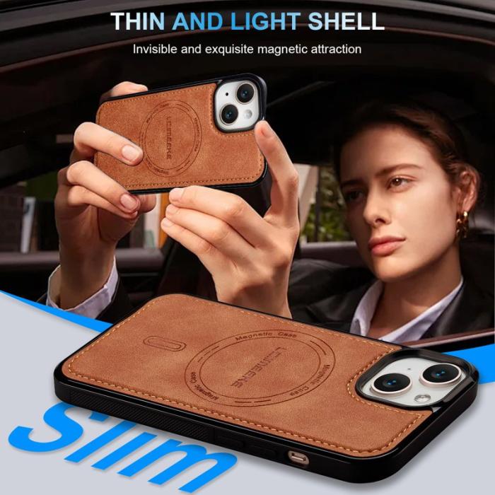 LC.imeeke - LC.IMEEKE L6 Fodral för iPhone 15 Plus - PU Läder - Brun