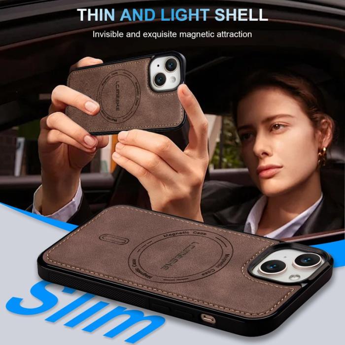 LC.imeeke - LC.IMEEKE L6 Fodral för iPhone 15 Plus - PU Läder - Coffee