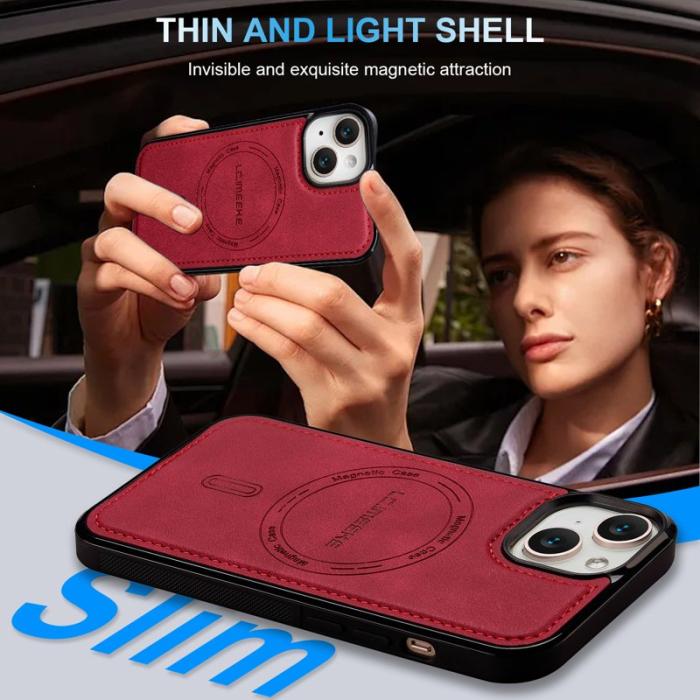 LC.imeeke - LC.IMEEKE L6 Fodral för iPhone 15 Plus PU Läder - Röd