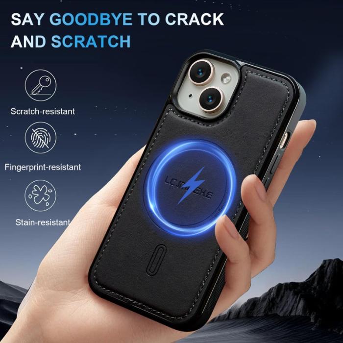 LC.imeeke - LC.IMEEKE L6 Fodral för iPhone 15 Plus PU Läder - Svart