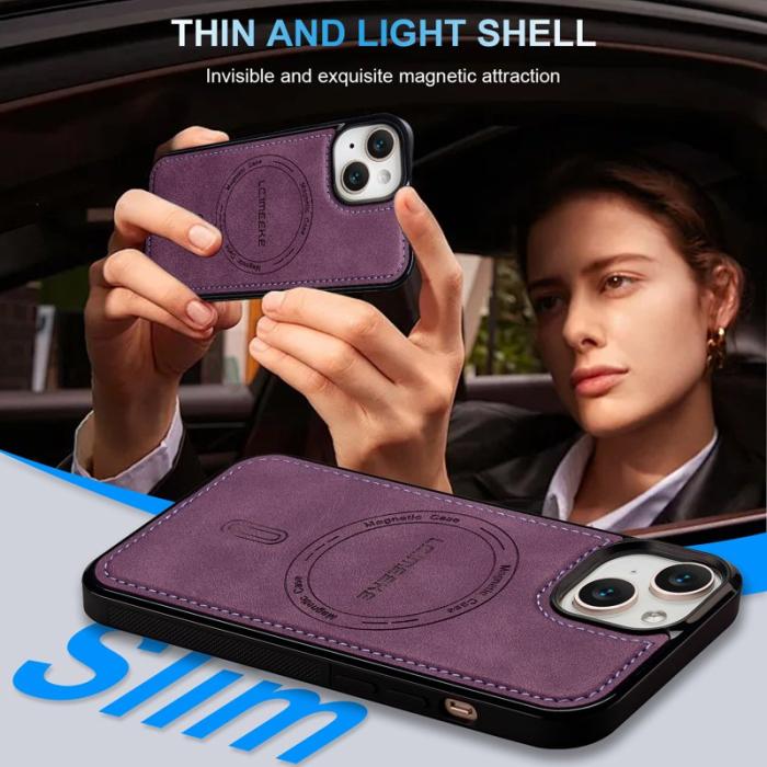 LC.imeeke - LC.IMEEKE L6 Fodral för iPhone 15 PU Läder - Lila