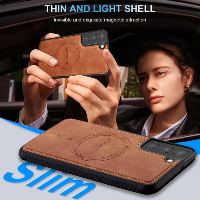 LC.imeeke - LC.IMEEKE L6 Fodral för Samsung Galaxy S21 FE 5G PU Läder - Brun