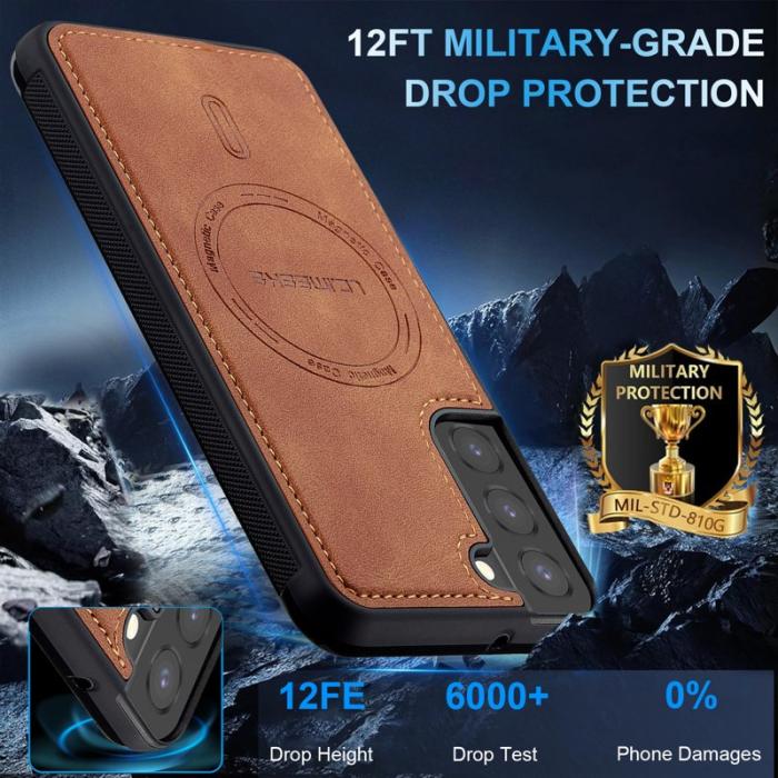 LC.imeeke - LC.IMEEKE L6 Fodral för Samsung Galaxy S22 5G PU Läder - Brun