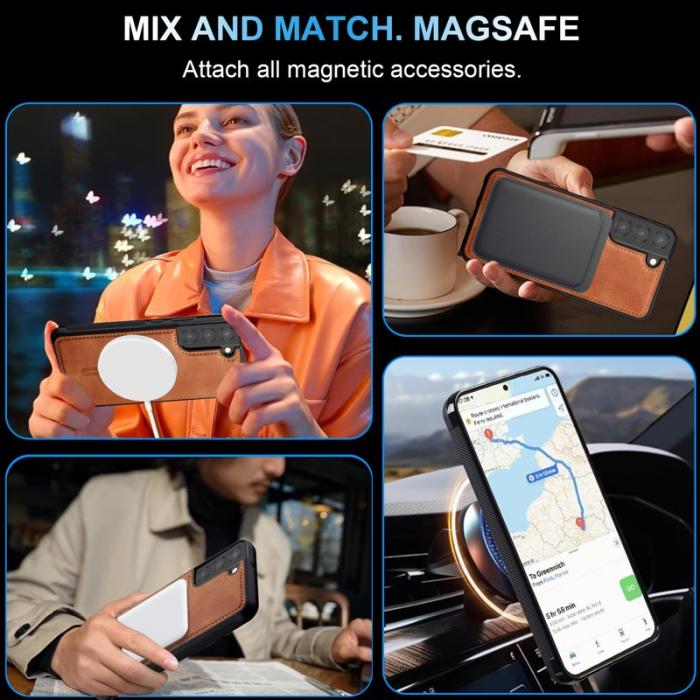 LC.imeeke - LC.IMEEKE L6 Fodral för Samsung Galaxy S22 5G PU Läder - Brun