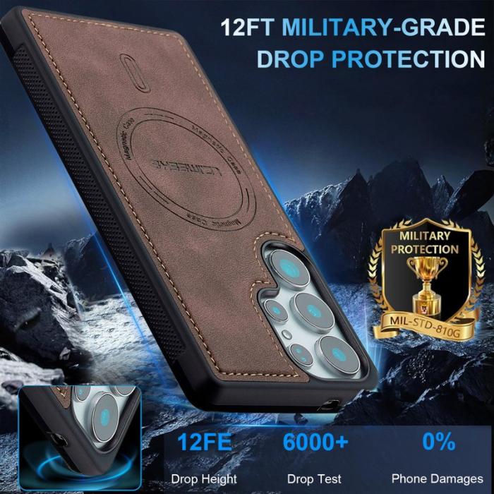 LC.imeeke - LC.IMEEKE L6 Fodral för Samsung Galaxy S22 Ultra PU Läder - Coffee