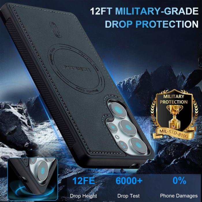 LC.imeeke - LC.IMEEKE L6 Fodral för Samsung Galaxy S22 Ultra PU Läder - Svart