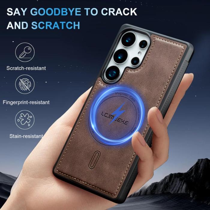 LC.imeeke - LC.IMEEKE L6 Fodral för Samsung Galaxy S23 Ultra - Äkta läder - Coffee