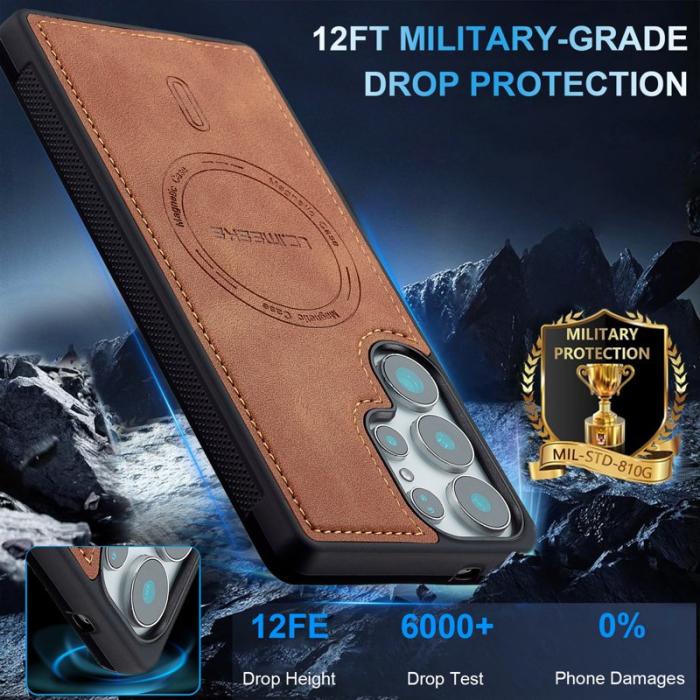 LC.imeeke - LC.IMEEKE L6 Fodral för Samsung Galaxy S24 Ultra PU Läder - Brun