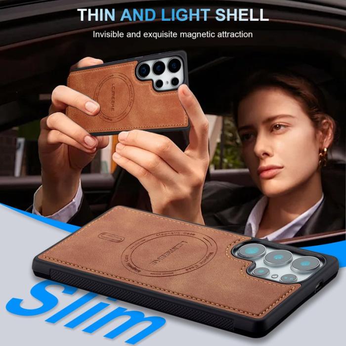 LC.imeeke - LC.IMEEKE L6 Fodral för Samsung Galaxy S24 Ultra PU Läder - Brun