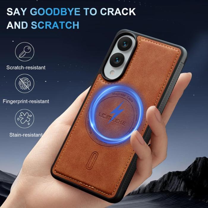 LC.imeeke - LC.IMEEKE L6 Fodral för Samsung Galaxy S25 Edge PU Läder - Brun