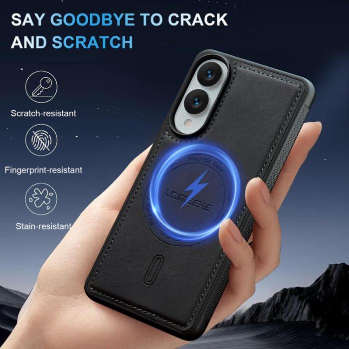 LC.imeeke - LC.IMEEKE L6 Fodral för Samsung Galaxy S25 Edge PU Läder - Svart