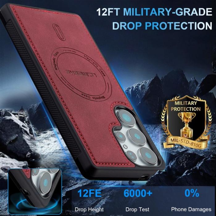 LC.imeeke - LC.IMEEKE L6 Fodral för Samsung Galaxy S25 Ultra PU Läder - Röd