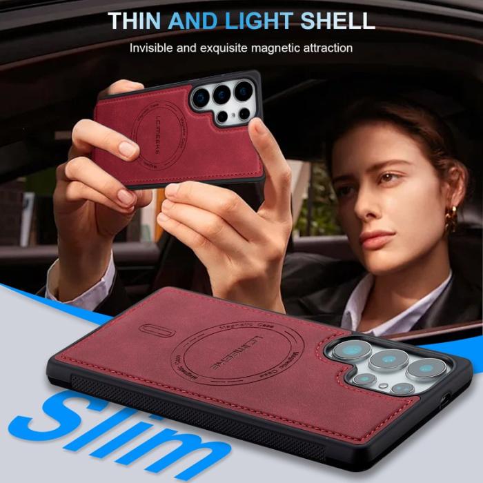 LC.imeeke - LC.IMEEKE L6 Fodral för Samsung Galaxy S25 Ultra PU Läder - Röd