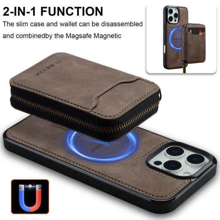 LC.imeeke - LC.IMEEKE L6 iPhone 13 Pro Max Fodral - Äkta läder - Kaffe