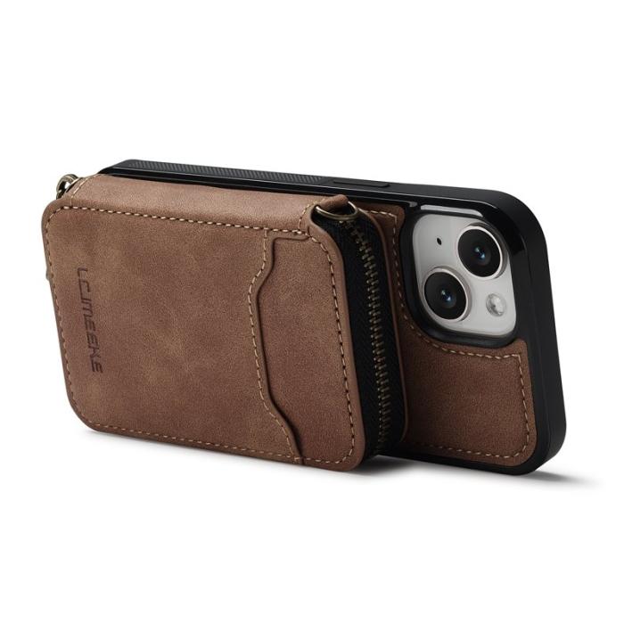 LC.imeeke - LC.IMEEKE L6 iPhone 14/13 Fodral Magnetiskt - Äkta läder - Brun