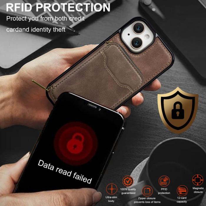 LC.imeeke - LC.IMEEKE L6 iPhone 14/13 Fodral Magnetiskt - Äkta läder - Kaffe