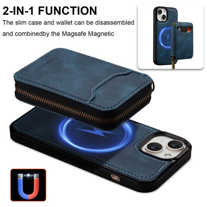 LC.imeeke - LC.IMEEKE L6 iPhone 14/13 Fodral Magnetiskt - Blå Äkta läder