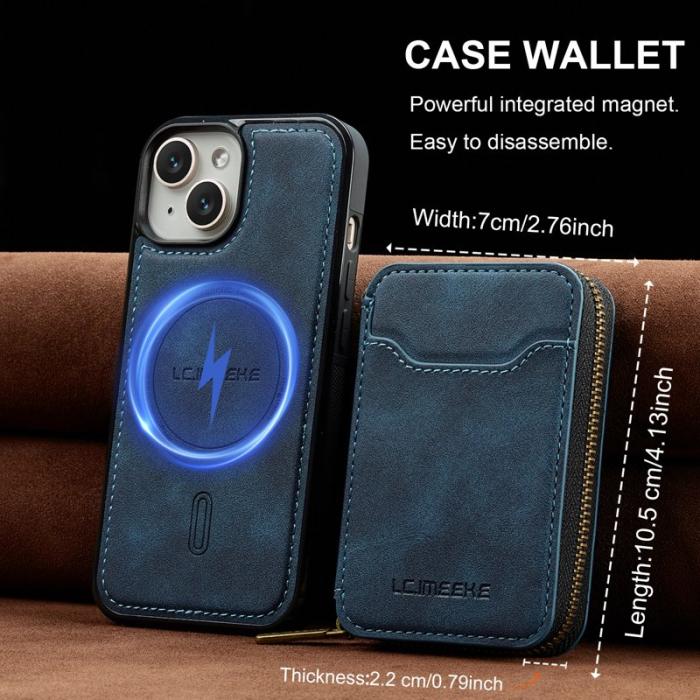 LC.imeeke - LC.IMEEKE L6 iPhone 14/13 Fodral Magnetiskt - Blå Äkta läder