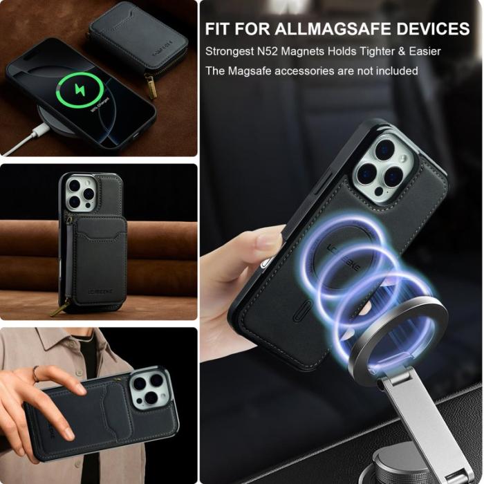 LC.imeeke - LC.IMEEKE L6 iPhone 14 Pro Fodral - Magnetiskt Läder - Svart