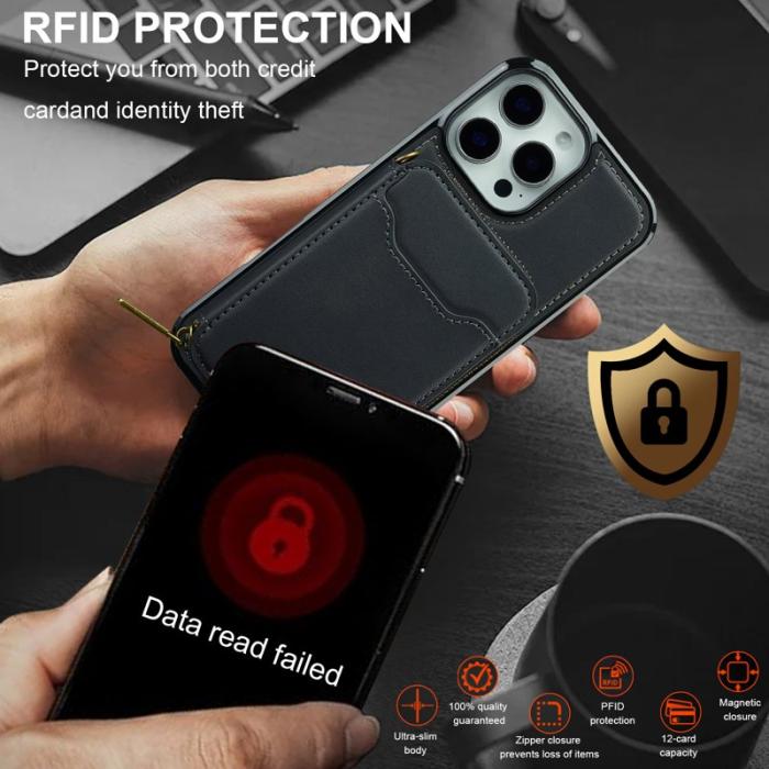 LC.imeeke - LC.IMEEKE L6 iPhone 14 Pro Fodral - Magnetiskt Läder - Svart