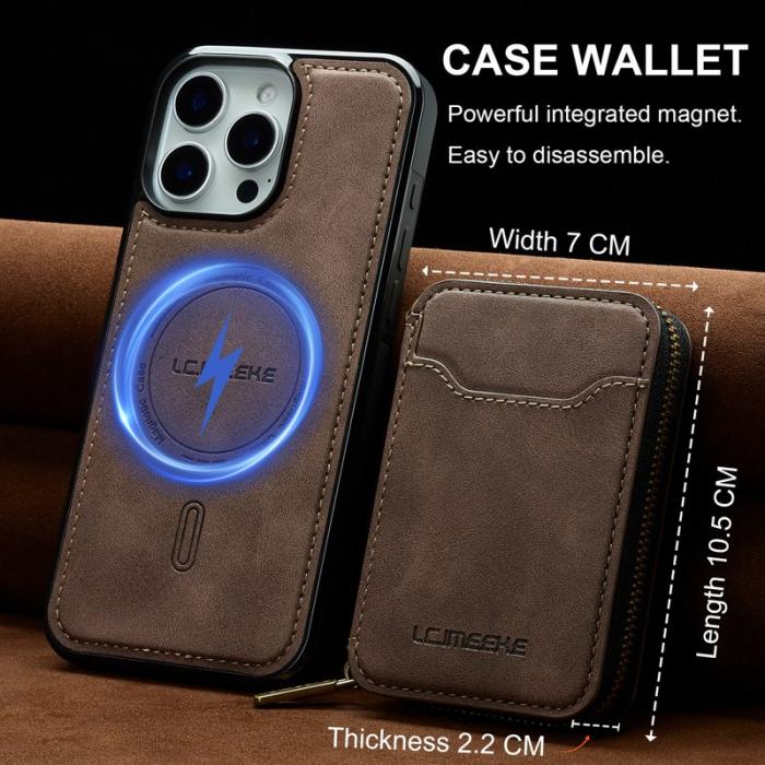 LC.imeeke - LC.IMEEKE L6 iPhone 14 Pro Max Fodral - Äkta läder - Kaffe