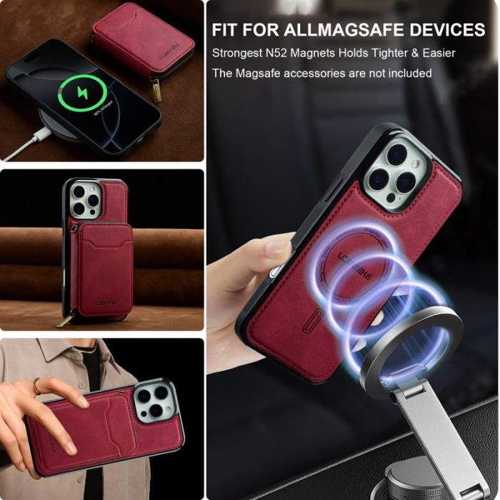 LC.imeeke - LC.IMEEKE L6 iPhone 14 Pro Max Fodral - Äkta läder - Röd