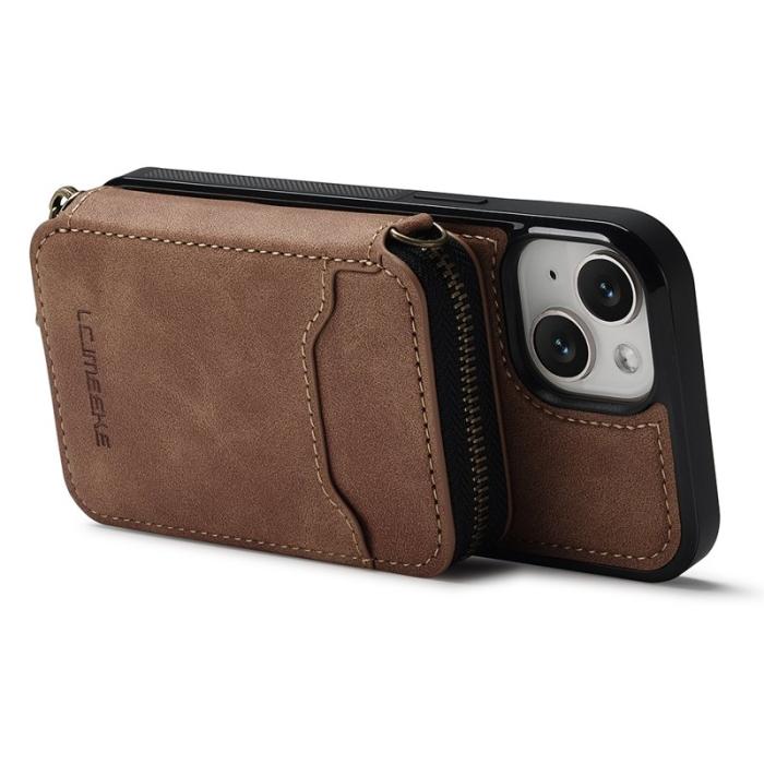 LC.imeeke - LC.IMEEKE L6 iPhone 15 Fodral Magnetiskt Äkta läder - Brun