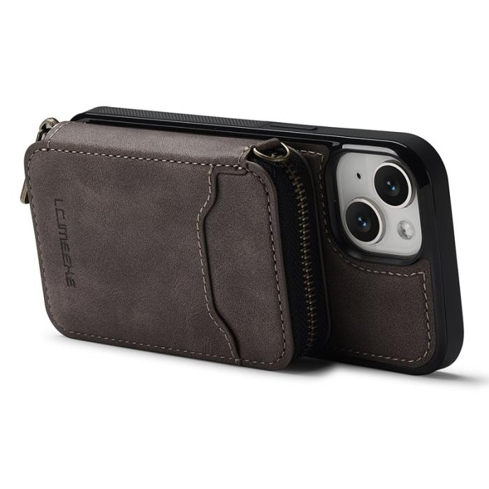 LC.imeeke - LC.IMEEKE L6 iPhone 15 Fodral Magnetiskt - Äkta läder - Kaffe