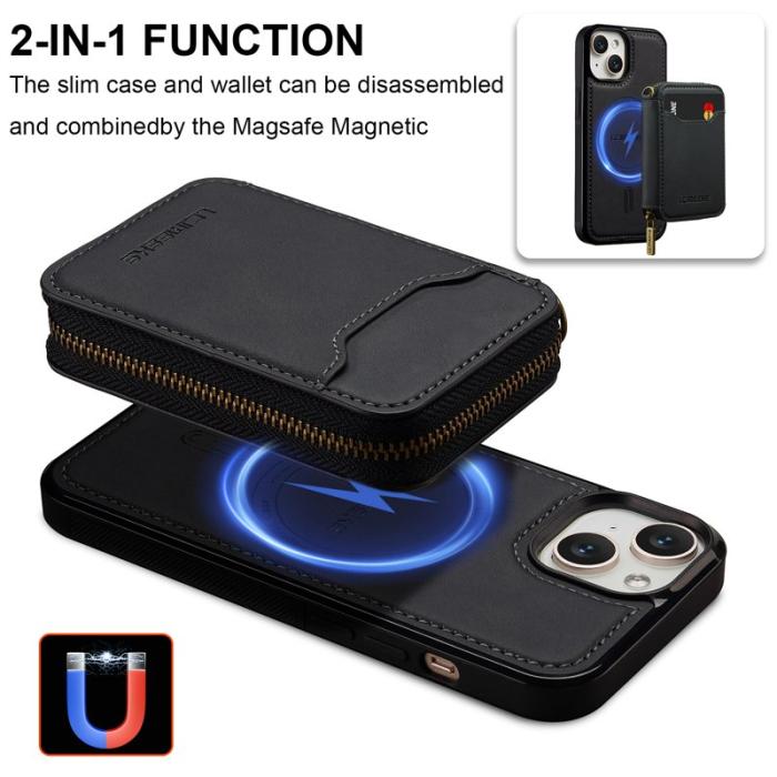 LC.imeeke - LC.IMEEKE L6 iPhone 15 Fodral Magnetiskt Läder - Svart