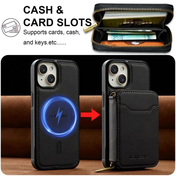 LC.imeeke - LC.IMEEKE L6 iPhone 15 Fodral Magnetiskt Läder - Svart