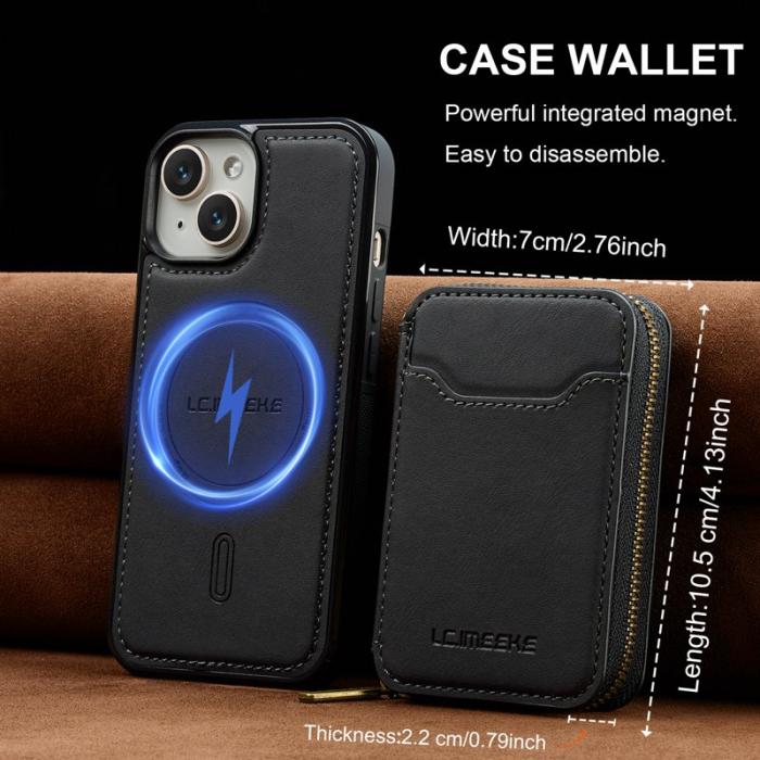 LC.imeeke - LC.IMEEKE L6 iPhone 15 Fodral Magnetiskt Läder - Svart