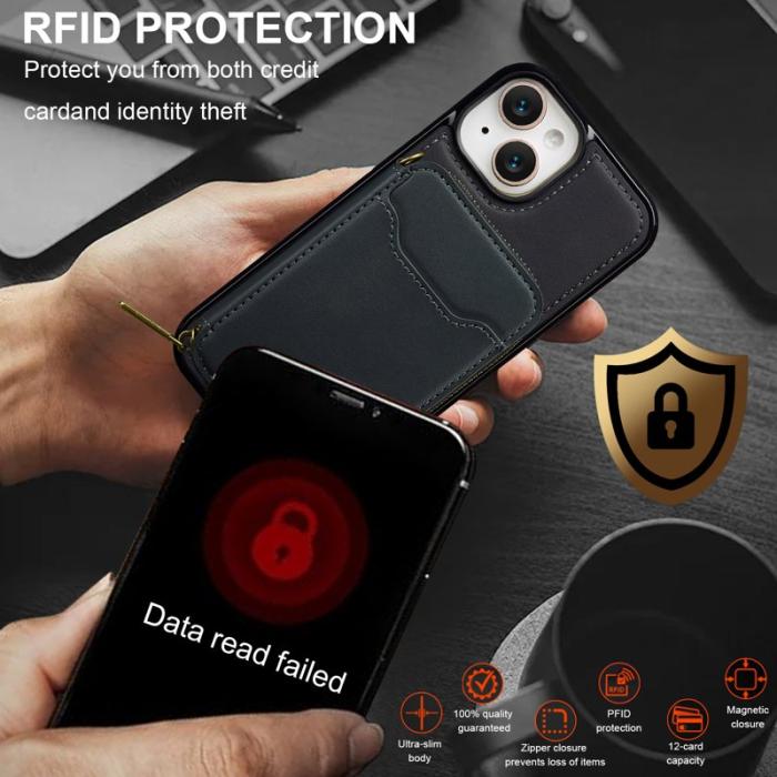 LC.imeeke - LC.IMEEKE L6 iPhone 15 Fodral Magnetiskt Läder - Svart