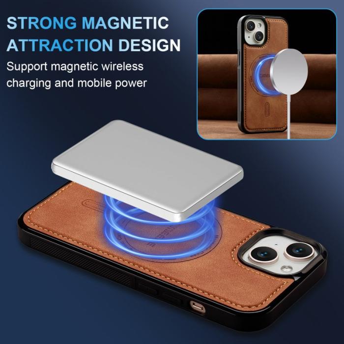 LC.imeeke - LC.IMEEKE L6 iPhone 15 Fodral PU Läder - Brun