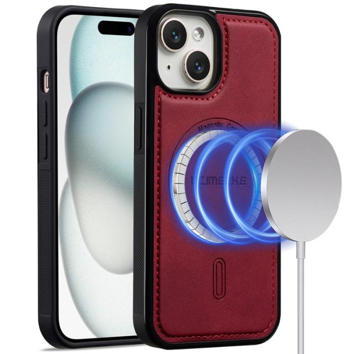 LC.imeeke - LC.IMEEKE L6 iPhone 15 Fodral PU Läder - Röd