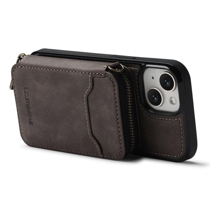 LC.imeeke - LC.IMEEKE L6 iPhone 15 Plus Fodral - Äkta läder - Coffee