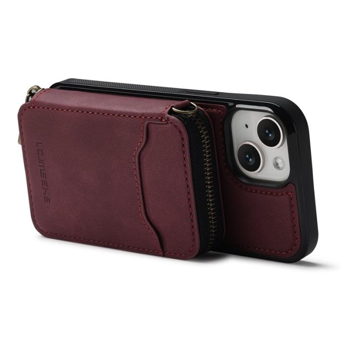 LC.imeeke - LC.IMEEKE L6 iPhone 15 Plus Fodral Äkta läder - Röd