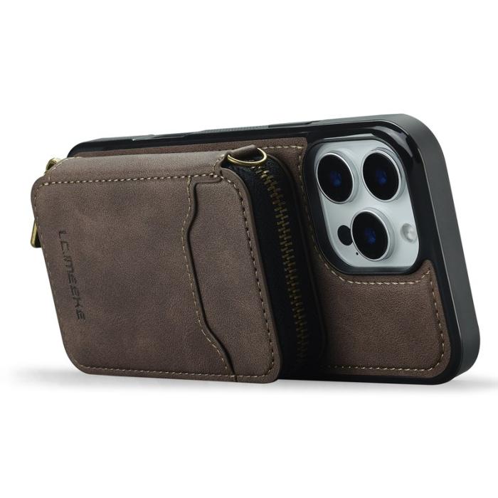 LC.imeeke - LC.IMEEKE L6 iPhone 15 Pro Fodral - Äkta läder - Kaffe