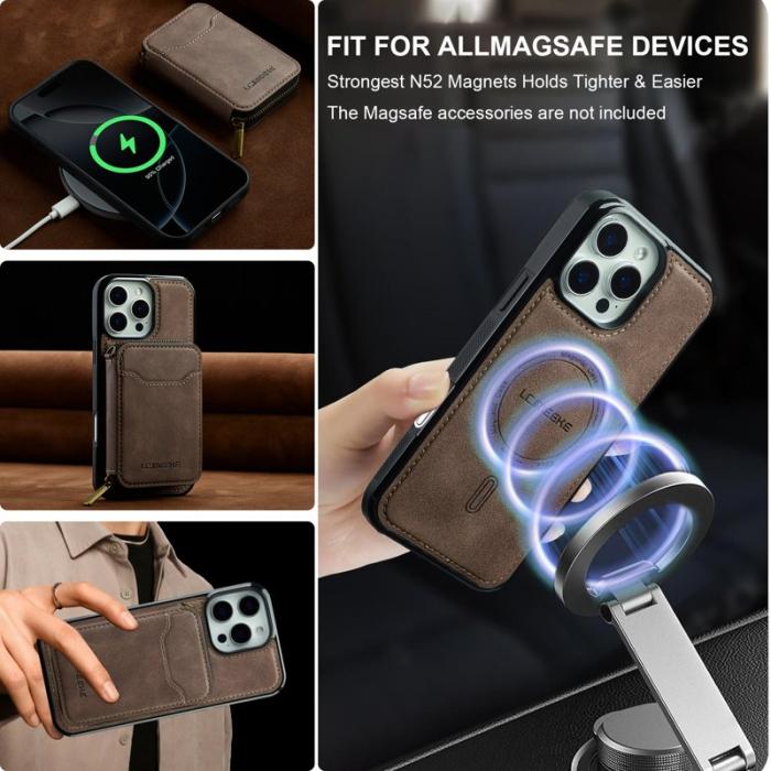 LC.imeeke - LC.IMEEKE L6 iPhone 15 Pro Fodral - Äkta läder - Kaffe