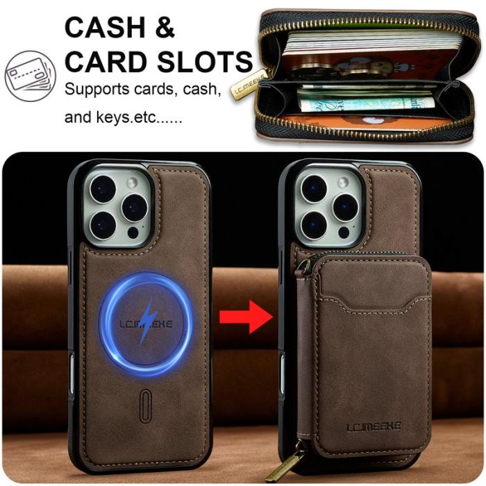 LC.imeeke - LC.IMEEKE L6 iPhone 15 Pro Fodral - Äkta läder - Kaffe