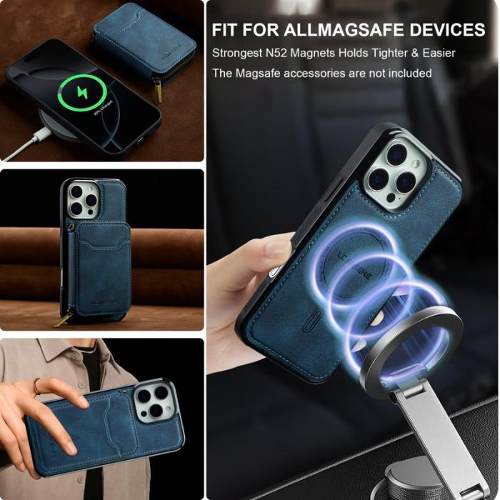 LC.imeeke - LC.IMEEKE L6 iPhone 15 Pro Fodral Magnetiskt Läder - Blå