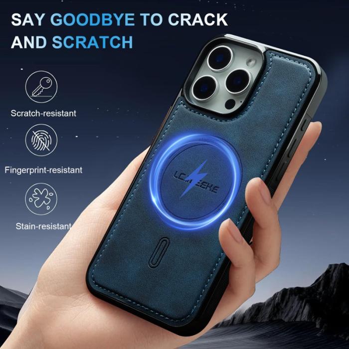 LC.imeeke - LC.IMEEKE L6 iPhone 15 Pro Fodral PU Läder - Blå