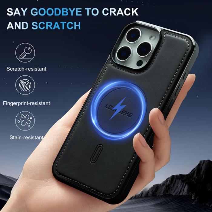 LC.imeeke - LC.IMEEKE L6 iPhone 15 Pro Fodral PU Läder - Svart