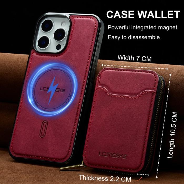 LC.imeeke - LC.IMEEKE L6 iPhone 15 Pro Max Fodral - Äkta läder - Röd