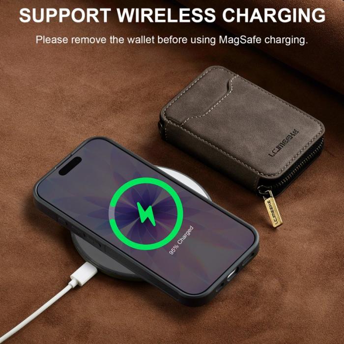 LC.imeeke - LC.IMEEKE L6 iPhone 16 Fodral Magnetiskt - Äkta läder - Kaffe