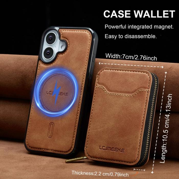 LC.imeeke - LC.IMEEKE L6 iPhone 16 Fodral Magnetiskt Läder - Brun