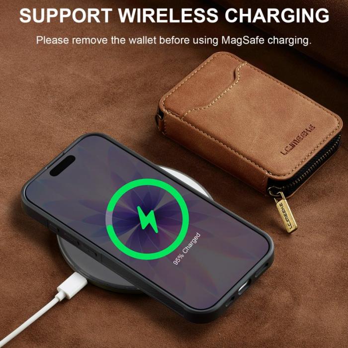 LC.imeeke - LC.IMEEKE L6 iPhone 16 Fodral Magnetiskt Läder - Brun